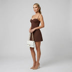Polka Dot Mini Dress Bodycon Sweetheart Neckline Brown 4