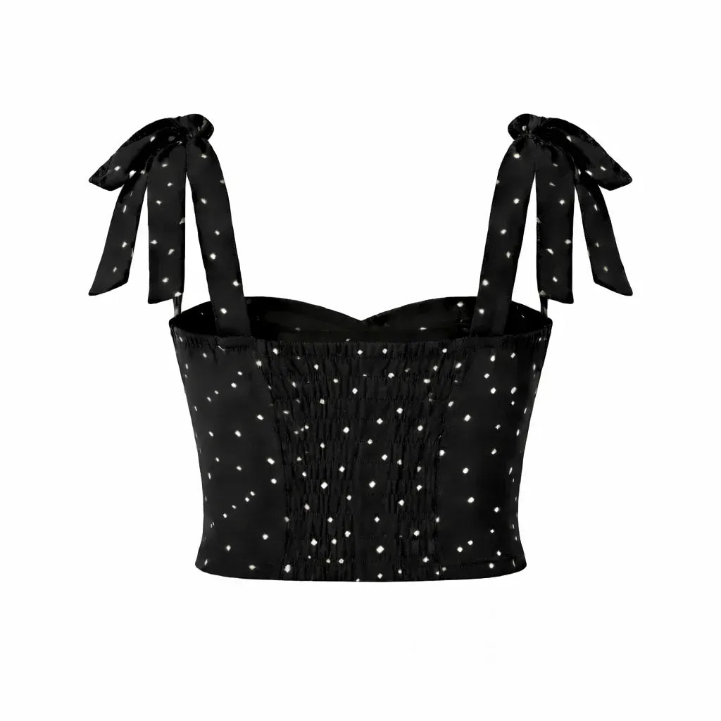 Polka Dot Top Sleeveless Sweetheart Neck Smocked Black 5