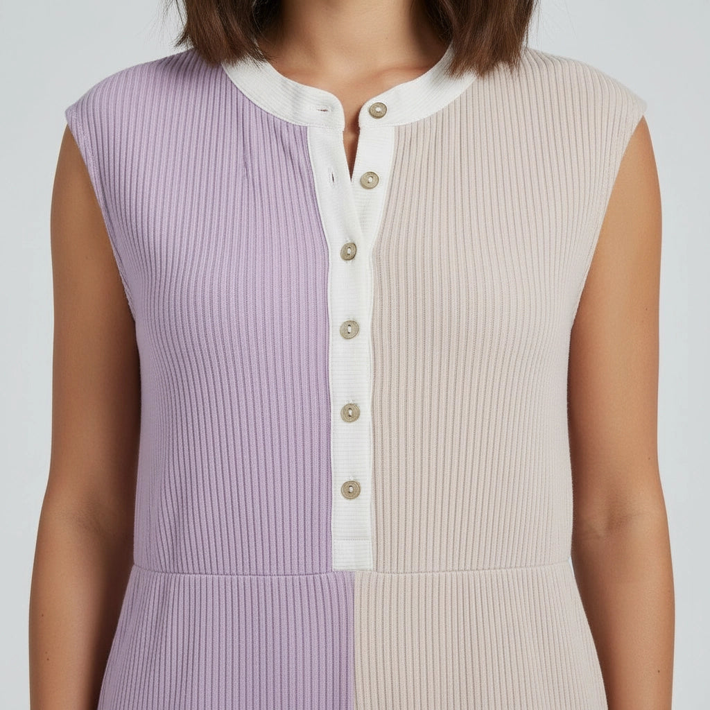 Sleeveless Wide-Leg Jumpsuit with Henley-Style Button Placket