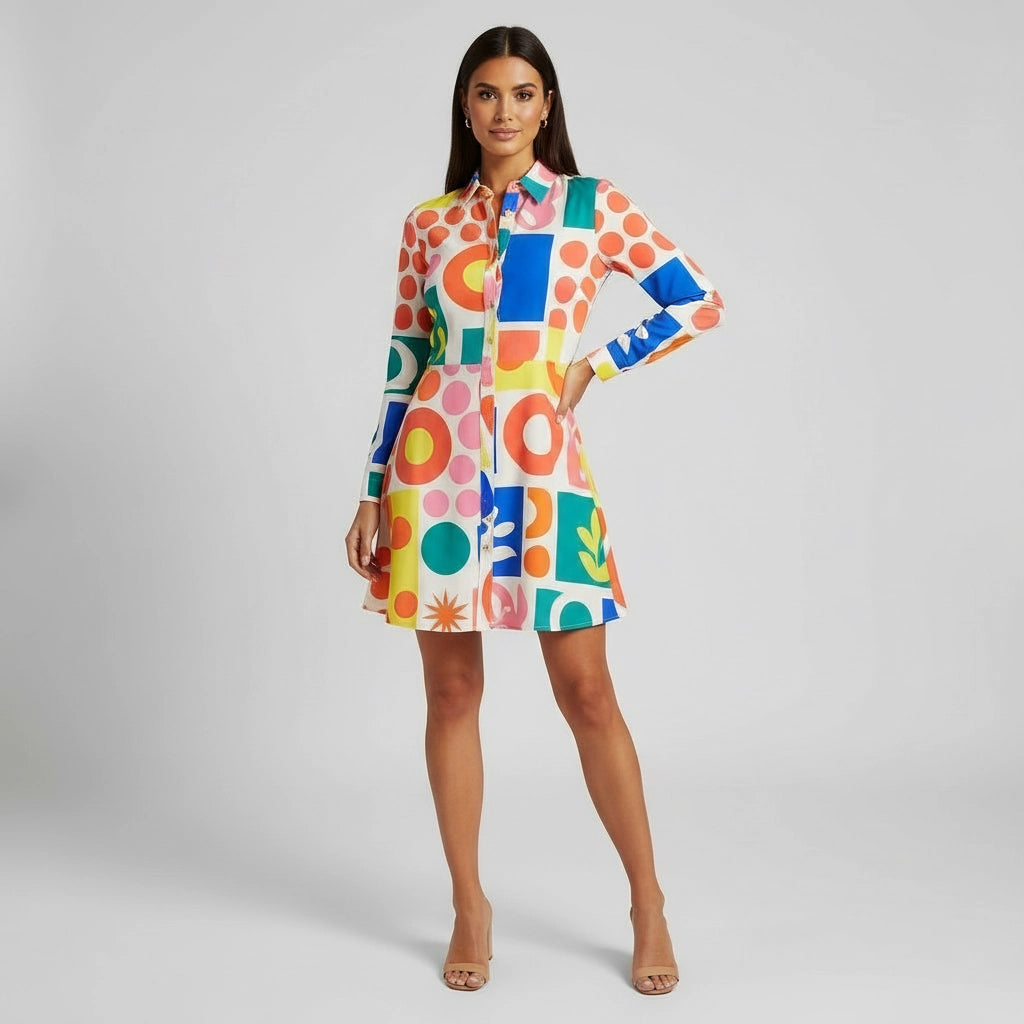 Women's A-Line Mini Dress with Collar