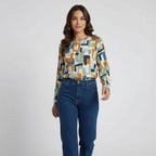 Women's Geometric Print Long Sleeve Blouse