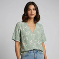 Floral V Neck Relaxed Fit Blouse
