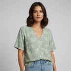 Floral V Neck Relaxed Fit Blouse
