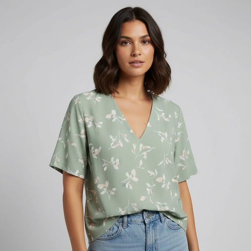 Floral V Neck Relaxed Fit Blouse