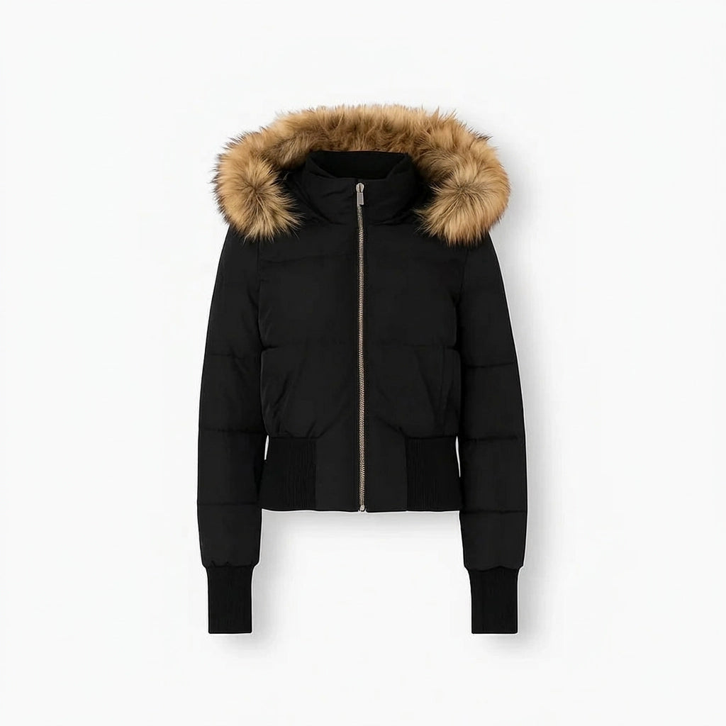 Quilted Jacket with Hood in Cropped Fitted Style Black 4