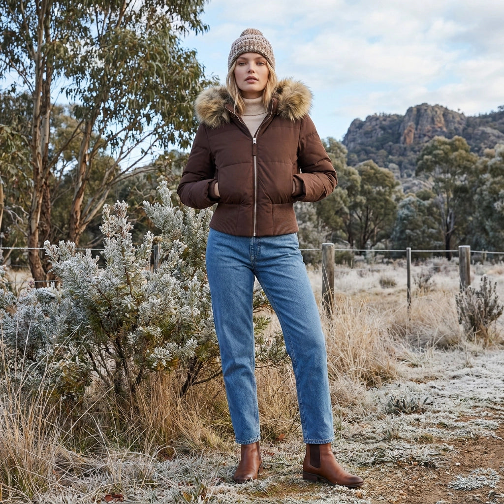 Quilted Jacket with Hood in Cropped Fitted Brown 6