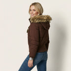 Quilted Jacket with Hood in Cropped Fitted Style Brown 7