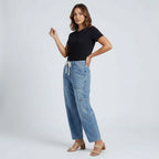 Women’s High Waist Wide Leg Cargo Jeans with Drawstring