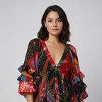 Women’s Boho V-Neck Ruffle Sleeve Maxi Dress