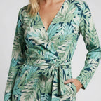 Tropical Leaf Print V-Neck Jumpsuit