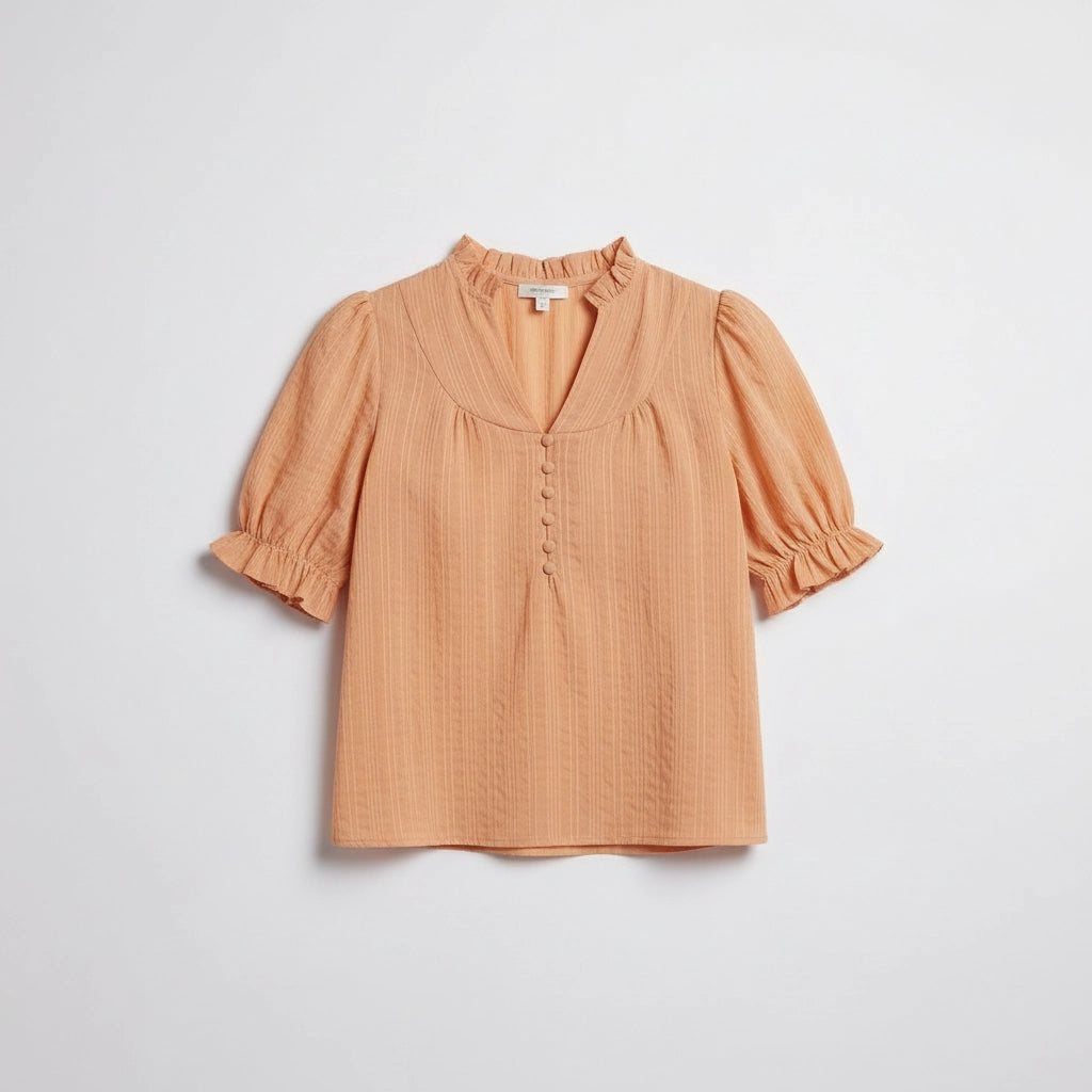 Women's V-Neck Puff Short Sleeve Blouse