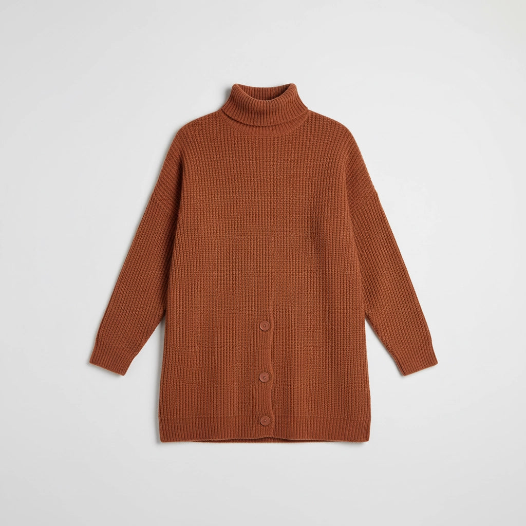 Women's Longline Button-Down Turtleneck Sweater