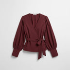 Wrap V-Neck Blouse with Puff Sleeves