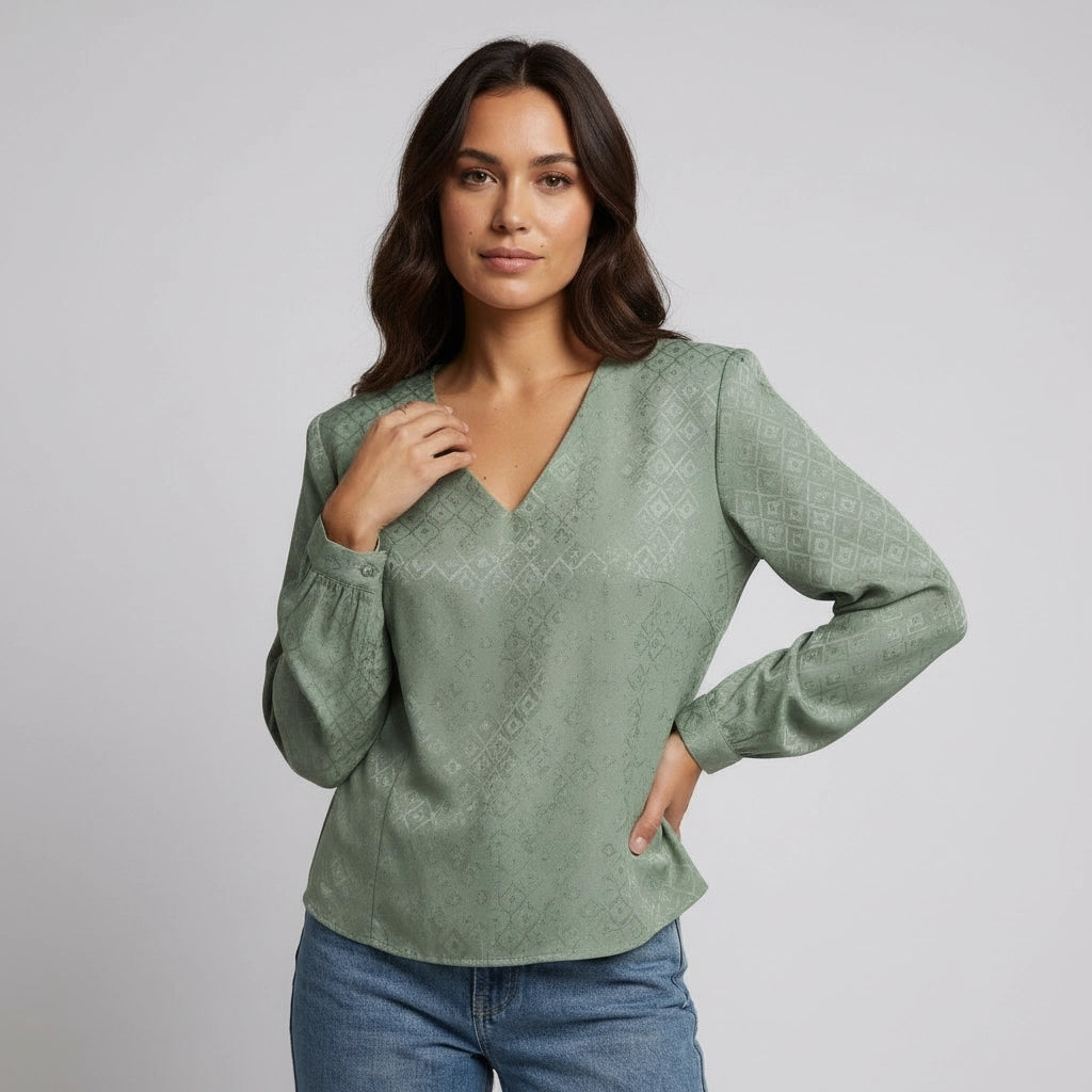 Women's V-Neck Blouse Long Sleeve