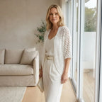 Relaxed Crochet Cardigan Short Sleeve Open Front White 1