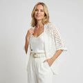 Relaxed Crochet Cardigan Short Sleeve Open Front White 6