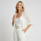 Relaxed Crochet Cardigan Short Sleeve Open Front White 6