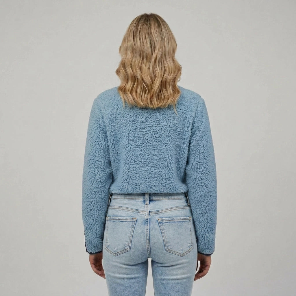 Relaxed Cropped Sherpa Jacket Blue 1