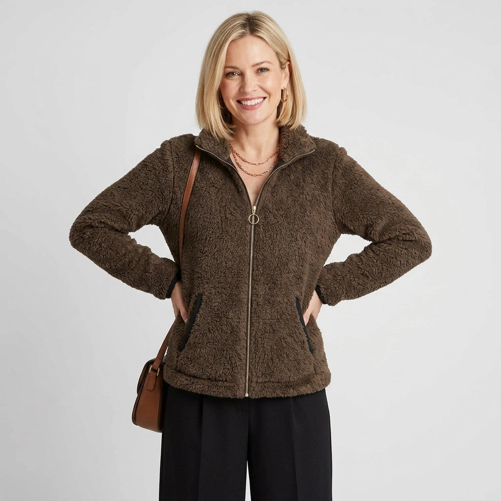 Relaxed Cropped Sherpa Jacket Brown 10