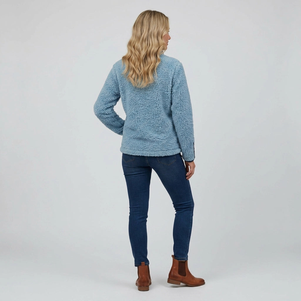 Relaxed Cropped Sherpa Jacket Blue 3