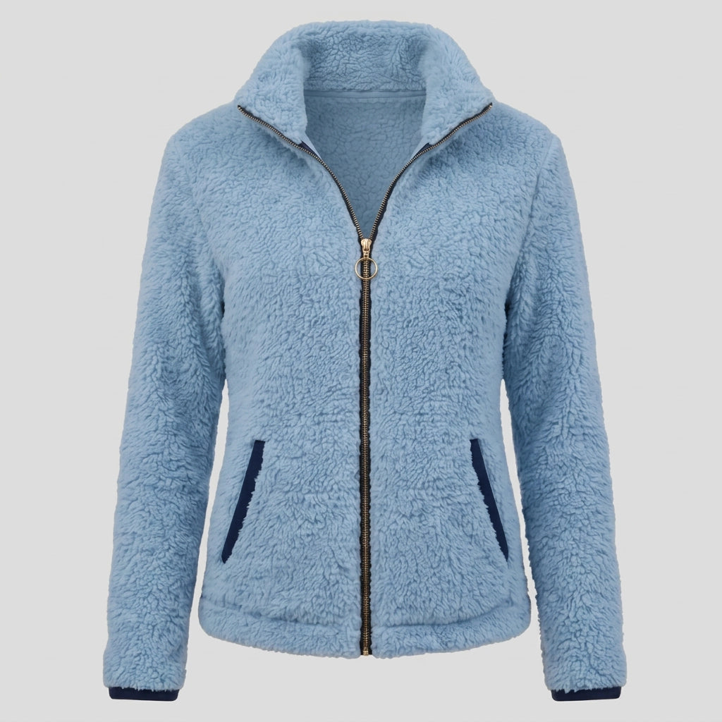 Relaxed Cropped Sherpa Jacket Blue 4