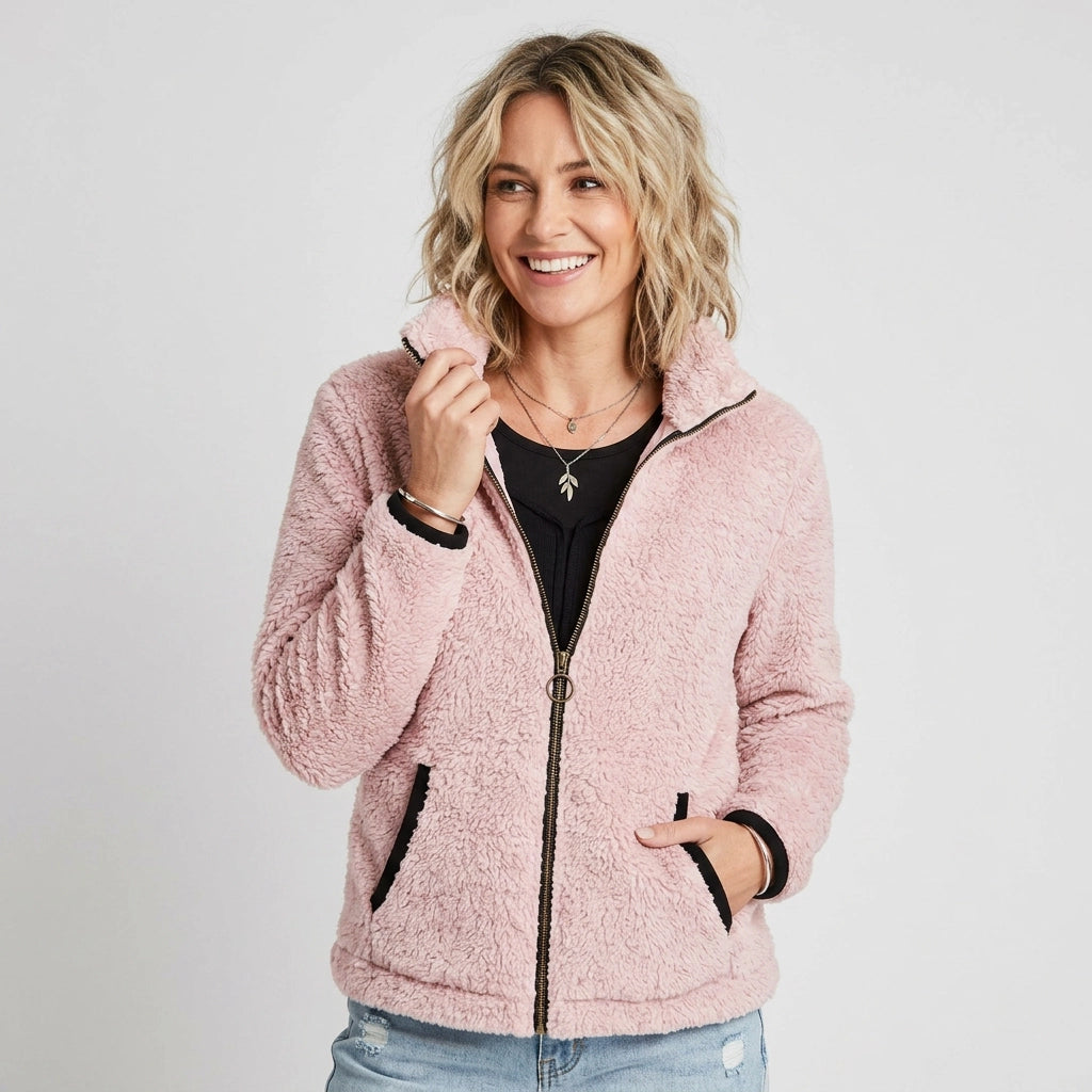 Relaxed Cropped Sherpa Jacket Pink 6