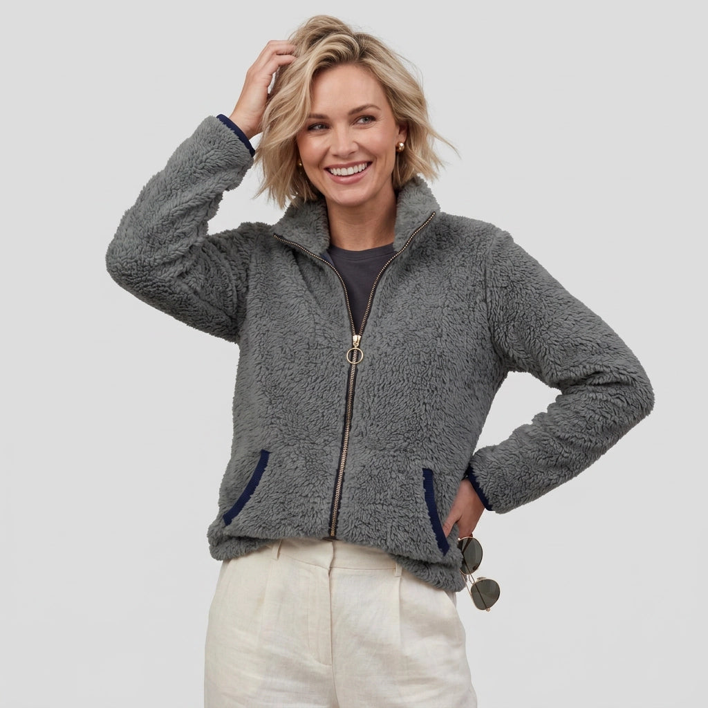 Relaxed Cropped Sherpa Jacket Grey 7