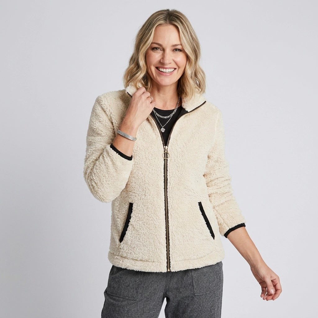 Relaxed Cropped Sherpa Jacket Beige 8