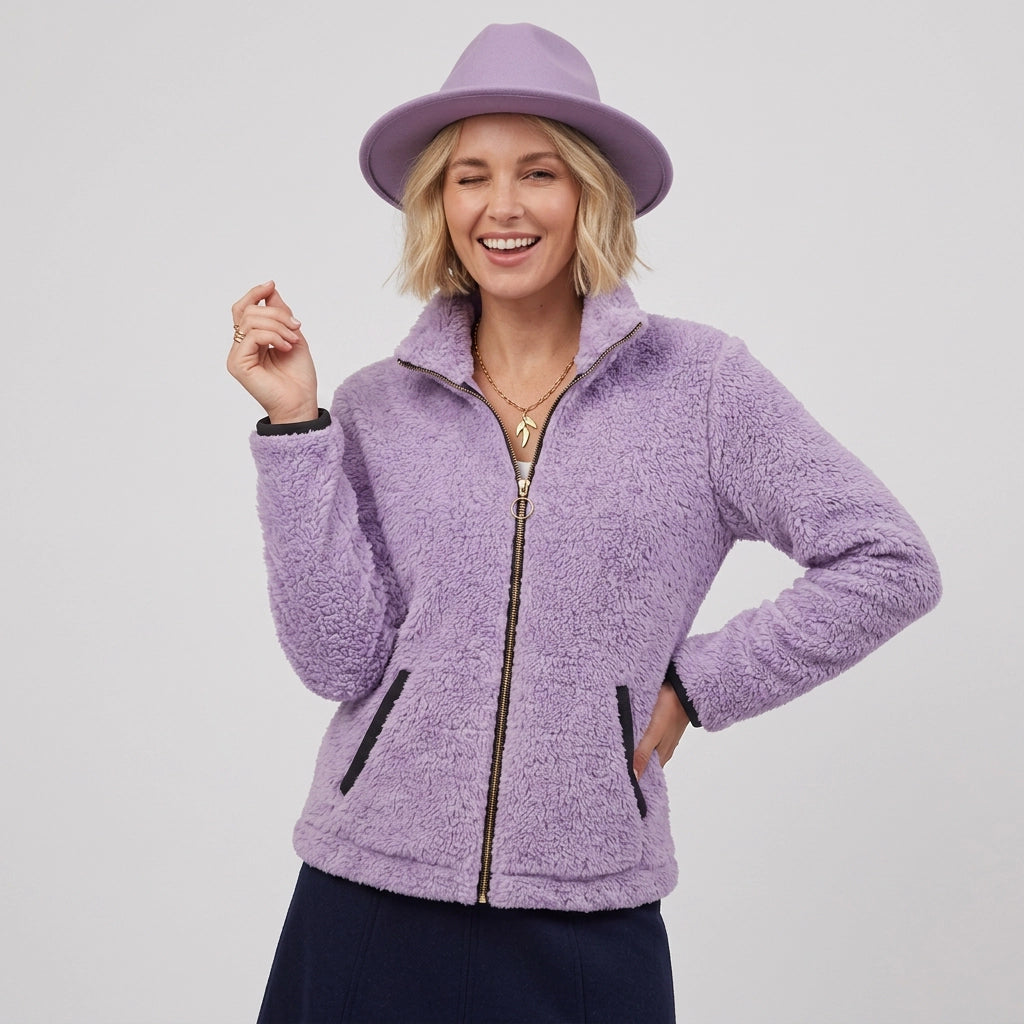 Relaxed Cropped Sherpa Jacket Purple 9