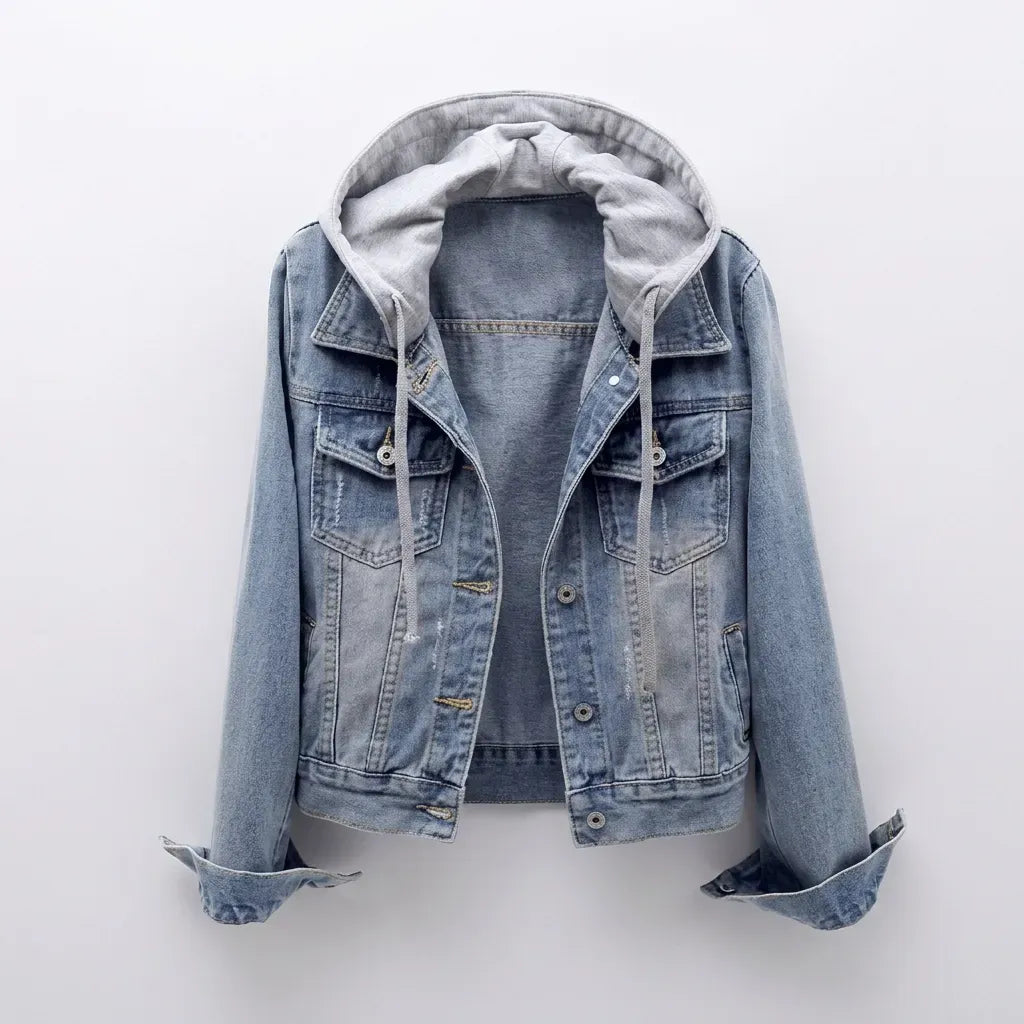 Relaxed Denim Jacket with Hood Light Blue 5