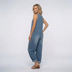 Relaxed Denim Jumpsuit with Wide Leg and Pockets Blue 1