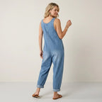 Relaxed Denim Jumpsuit with Wide Leg and Pockets Light Blue 2