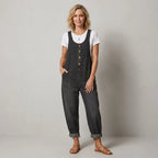 Relaxed Denim Jumpsuit with Wide Leg and Pockets Black 5