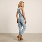 Relaxed Distressed Denim Jumpsuit Blue 2