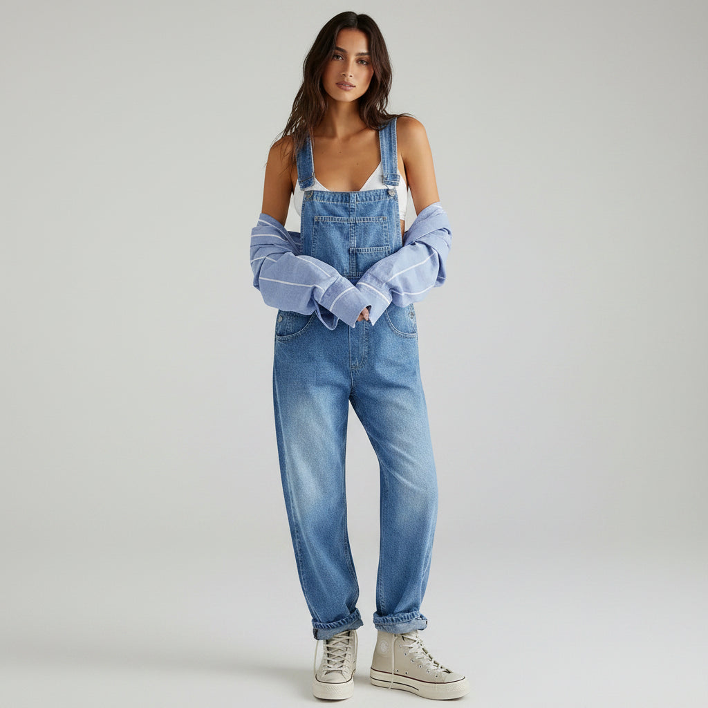 Relaxed Fit Denim Dungarees with Pockets Denim 4