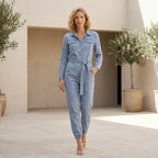 Relaxed Fit Denim Jumpsuit with Belt Blue 1