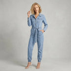 Relaxed Fit Denim Jumpsuit with Belt Blue 3