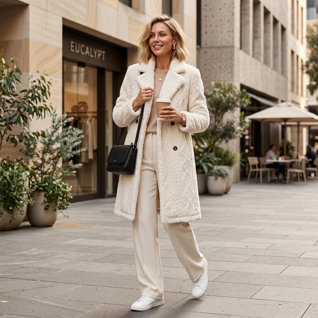 Relaxed Fit Sherpa Jacket with Button Detail White 1