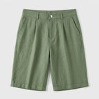 Relaxed Linen Bermuda Shorts Pleated Green 1