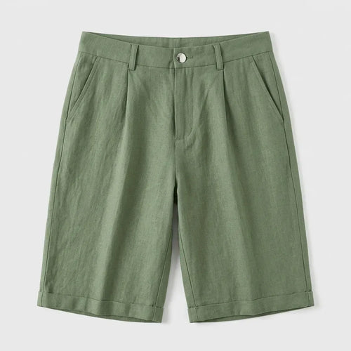 Relaxed Linen Bermuda Shorts Pleated Green 1