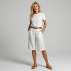 Relaxed Linen Bermuda Shorts Pleated White 5