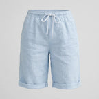 Relaxed Linen Bermuda Shorts with Elastic Waist Blue 2