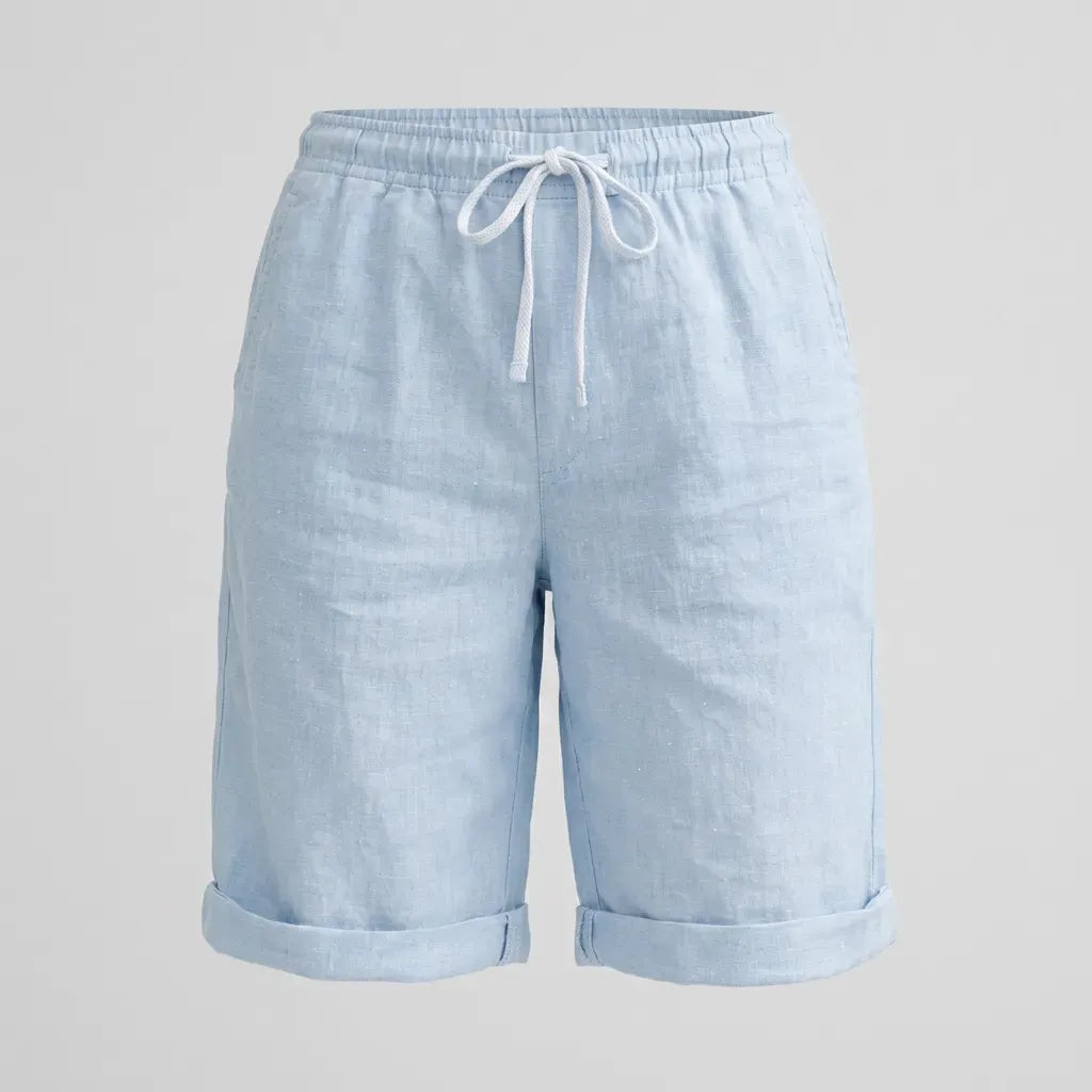 Relaxed Linen Bermuda Shorts with Elastic Waist Blue 2