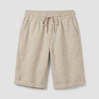 Relaxed Linen Bermuda Shorts with Elastic Waist Beige 3
