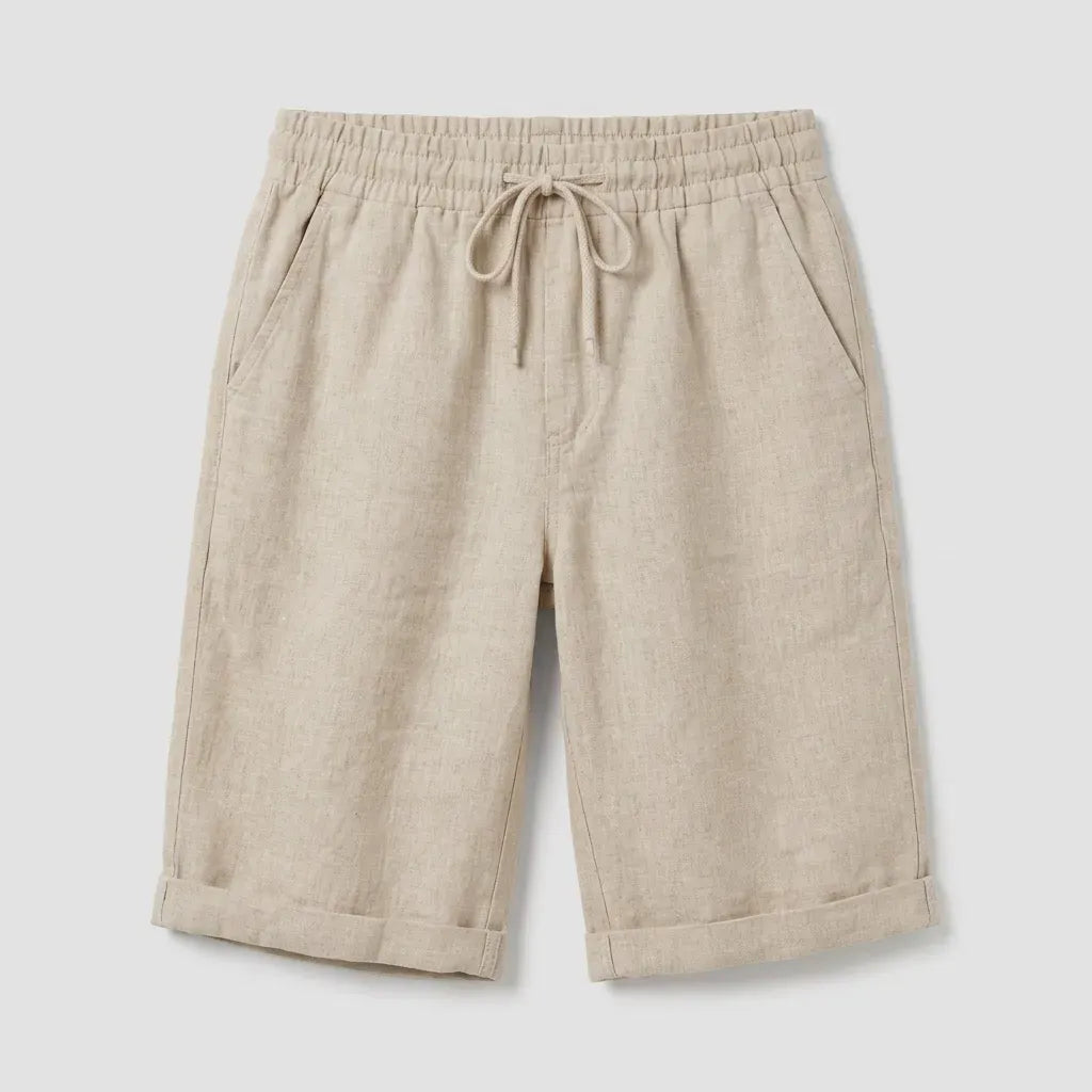 Relaxed Linen Bermuda Shorts with Elastic Waist Beige 3