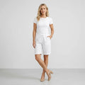Relaxed Linen Bermuda Shorts with Elastic Waist White 8