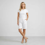 Relaxed Linen Bermuda Shorts with Elastic Waist White 8