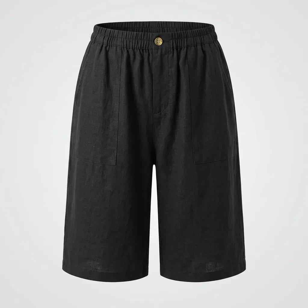 Relaxed Linen Bermuda Shorts with Wide Leg Black 3
