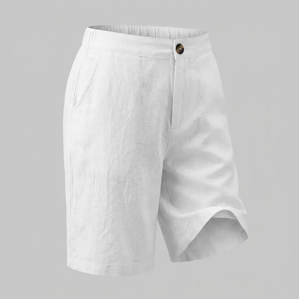Relaxed Linen Bermuda Shorts with Wide Leg White 4