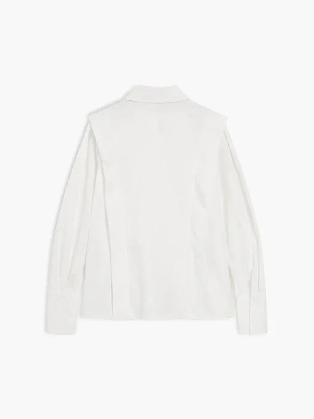 Relaxed Long Sleeve Button Down Shirt with Collar White 3